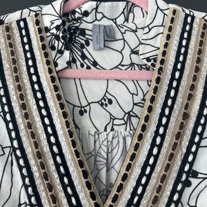 Anthropology- Embroidery v neck top